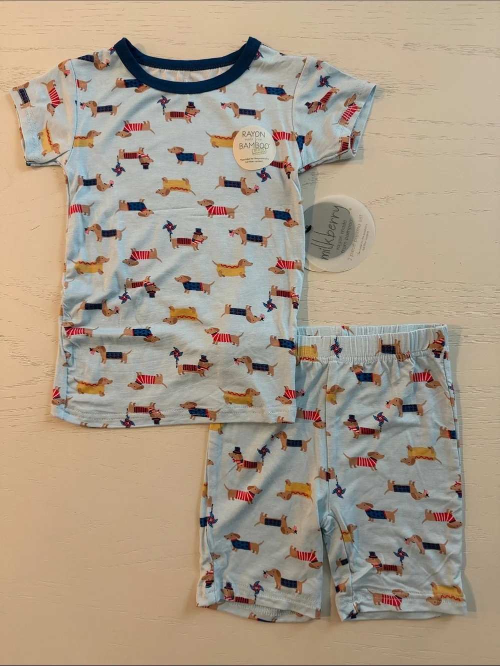 Milkberry Bamboo Dog Dachshund Americana 4th Short Pajama Set 3T